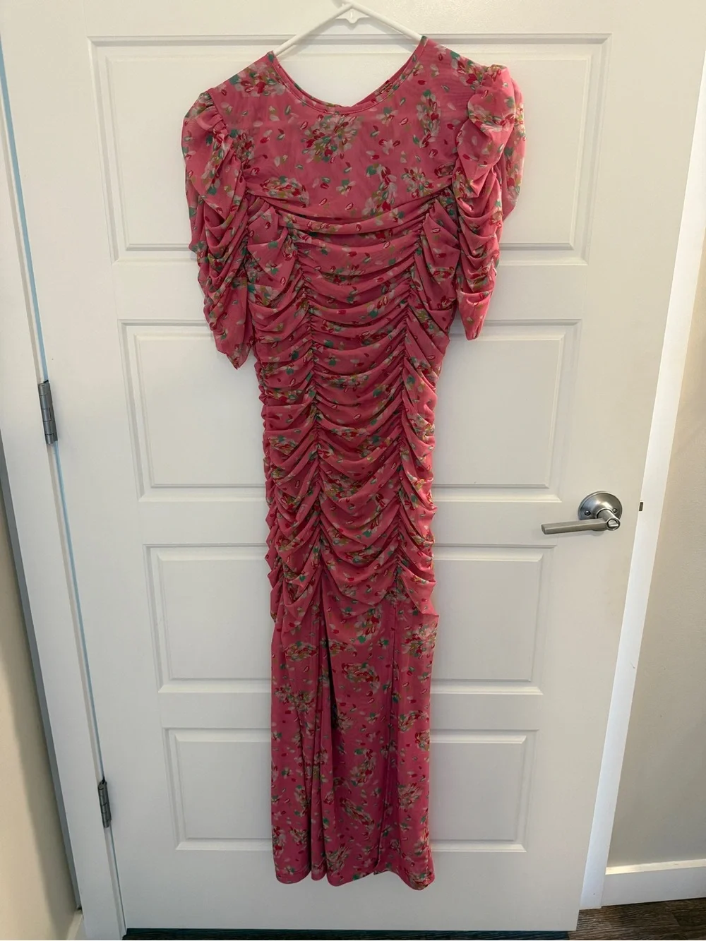Free People Pink Floral Ruched Maxi Dress